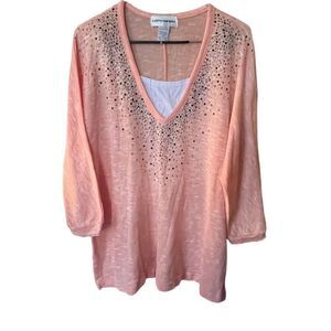 Cathy Daniel’s size 2X peach studded layered look. Dolman sleeves.